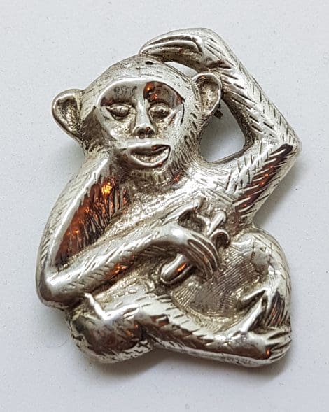 Sterling Silver Monkey / Gorilla / Ape Brooch