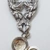 Sterling Silver Large Ornate 2 Peacock Birds Brooch with Locket Charm
