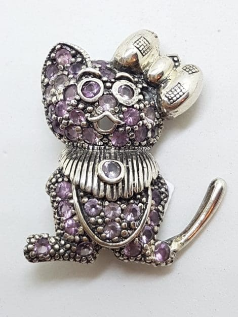 Sterling Silver Amethyst Cute Cat / Mouse Brooch