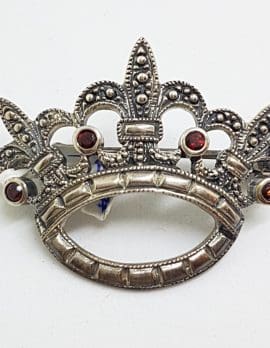 Sterling Silver Garnet Crown Brooch
