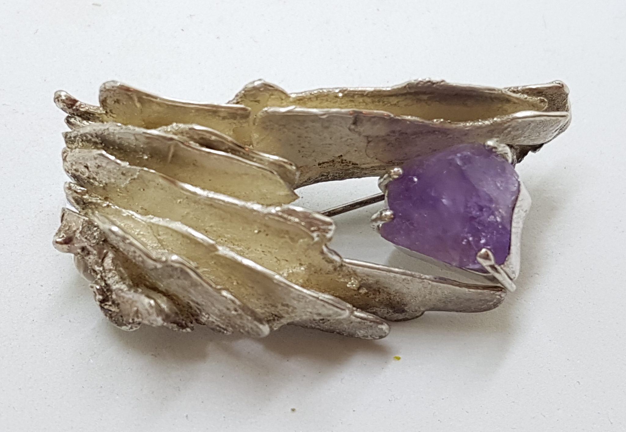 20200720_113222 Sterling Silver Large & Heavy Amethyst Unusual Design Brooch