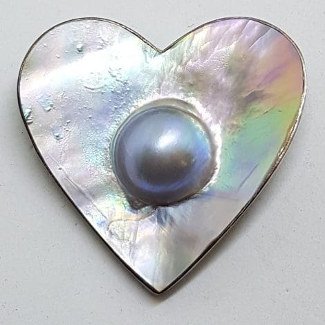 Sterling Silver Large Mabe Pearl Heart Brooch / Pendant