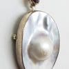 Sterling Silver Large Oval Mabe Pearl and Garnet Brooch / Pendant