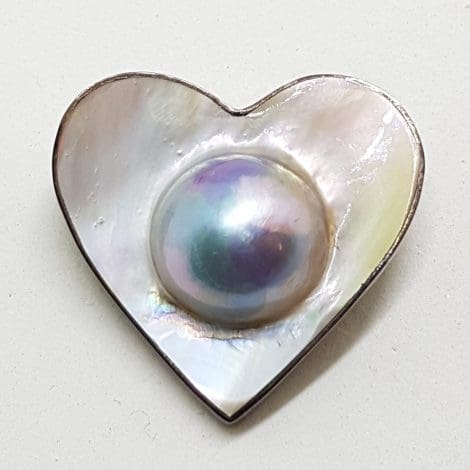 Sterling Silver Medium Mabe Pearl Heart Brooch / Pendant