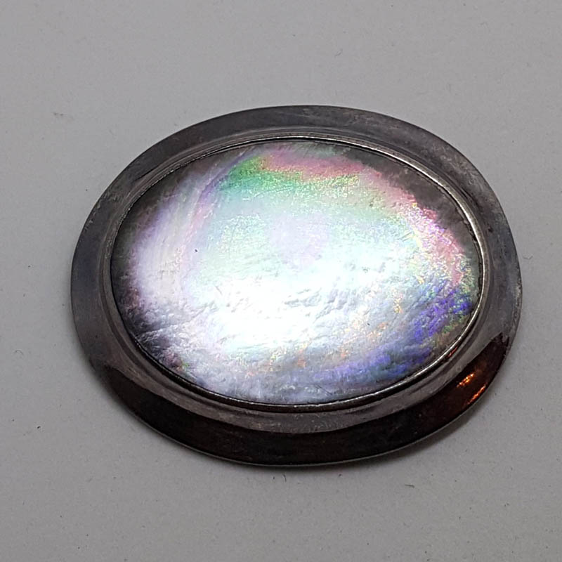 20200720_114207 Sterling Silver Large Oval Mother of Pearl Brooch