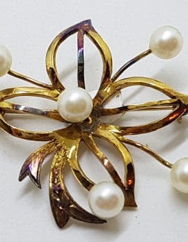 Sterling Silver & Gold Plated Pearl Flower Spray Brooch - Vintage