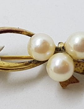 Sterling Silver Pearl Bow Brooch - Vintage