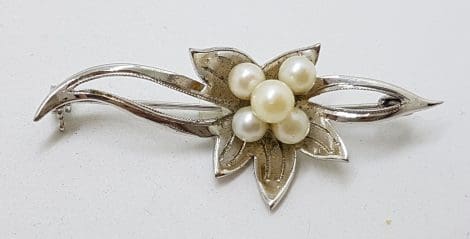 Sterling Silver Pearl Ornate Floral Brooch - Vintage