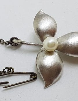 Sterling Silver Pearl Leaf Brooch - Vintage