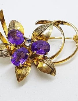 Sterling Silver and Gold Plated Amethyst Cluster Brooch - Vintage