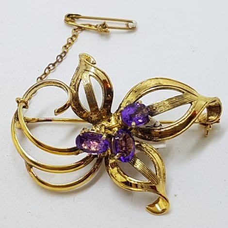 Sterling Silver and Gold Plated Amethyst Cluster Brooch - Vintage