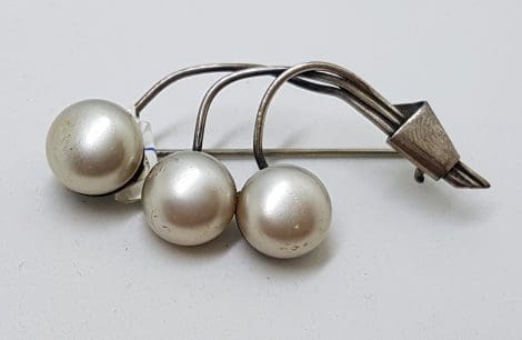 Sterling Silver Faux Pearl Brooch - Vintage