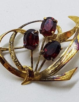 Sterling Silver and Gold Plated Garnet Cluster Brooch