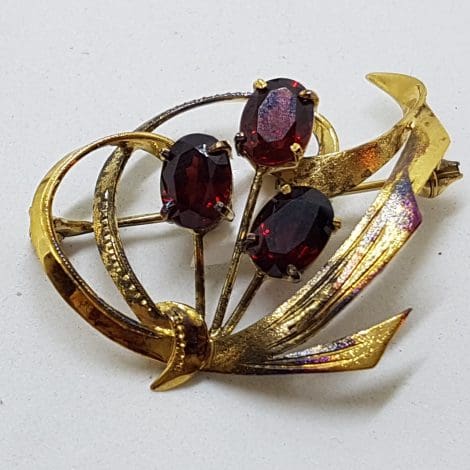 Sterling Silver and Gold Plated Garnet Cluster Brooch