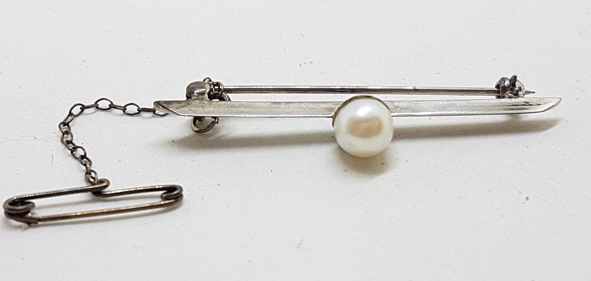 Sterling Silver Pearl Bar Brooch - Vintage