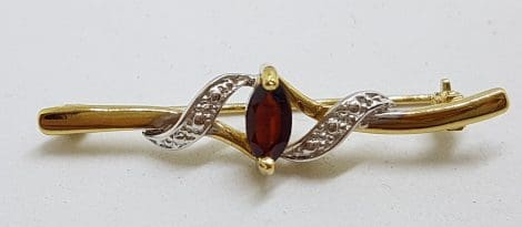 Sterling Silver and Gold Plated Garnet Bar Brooch