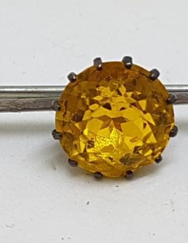 Sterling Silver Round Yellow Stone Bar Brooch - Vintage