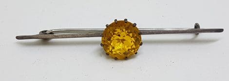 Sterling Silver Round Yellow Stone Bar Brooch - Vintage