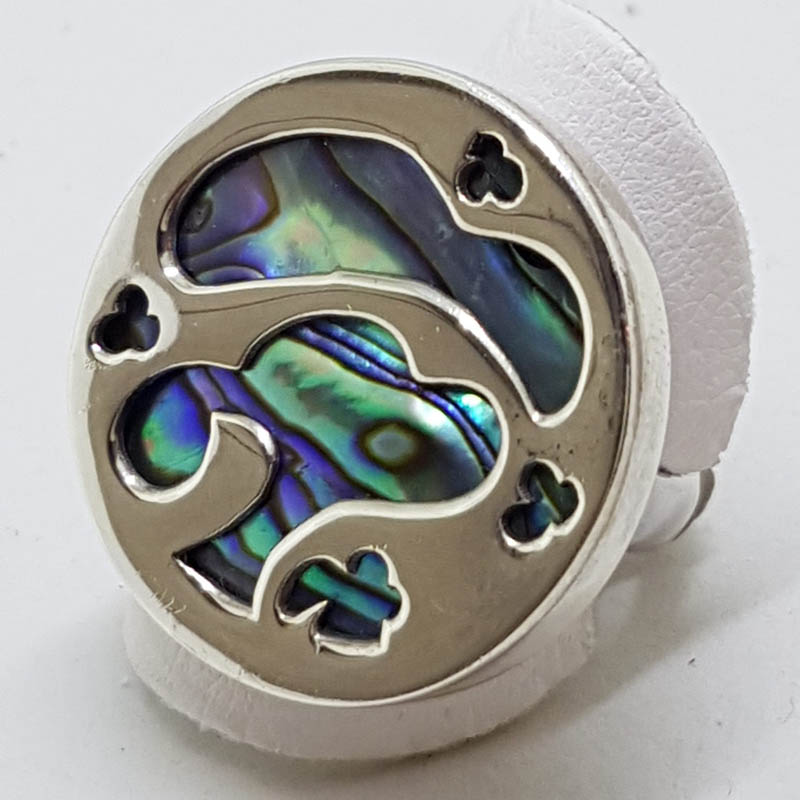 Sterling Silver Large Round Paua Shell Tree of Life Ring