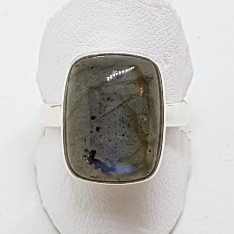 Sterling Silver Labradorite Rectangular Bezel Set Ring