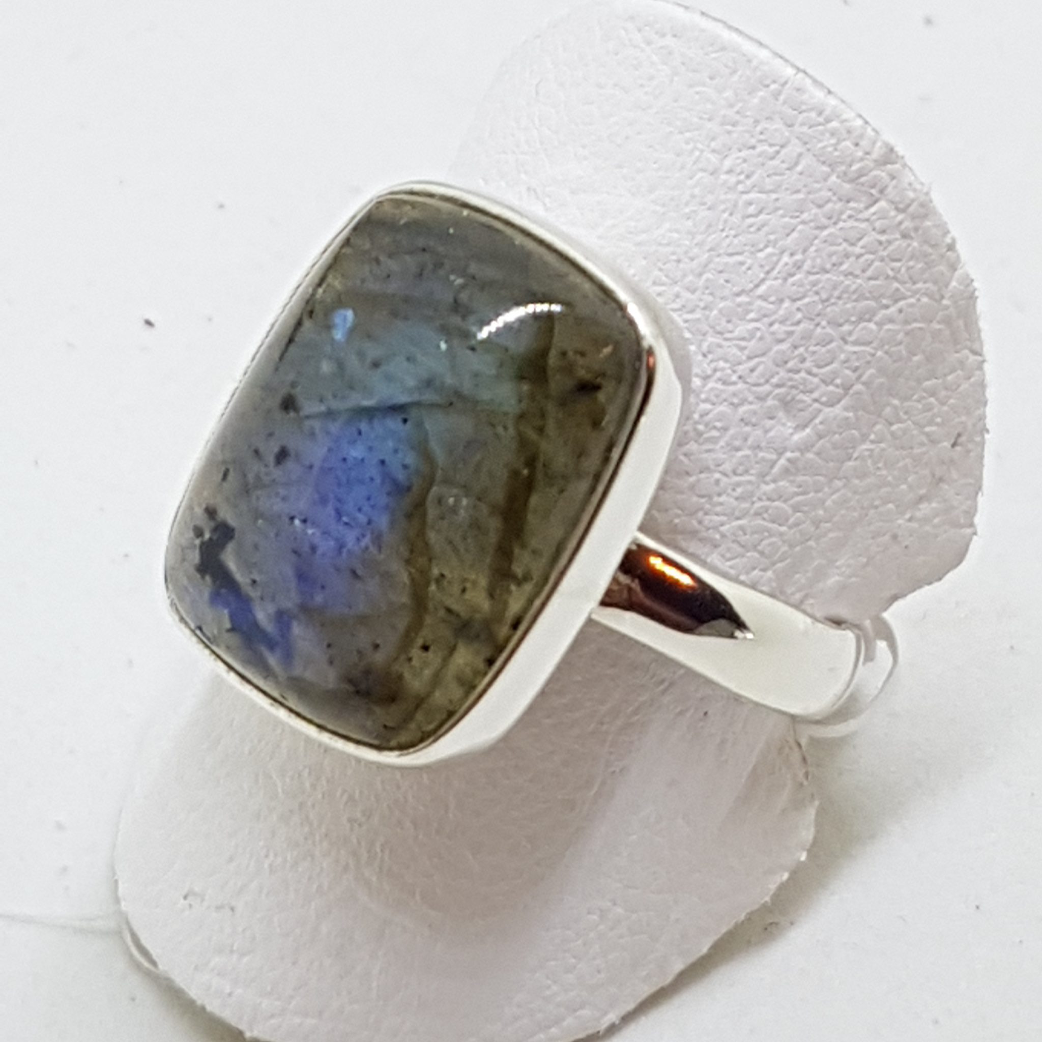 Sterling Silver Labradorite Rectangular Bezel Set Ring