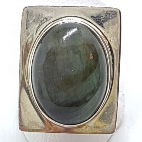 Sterling Silver Oval Labradorite in Large Rectangular Ring
