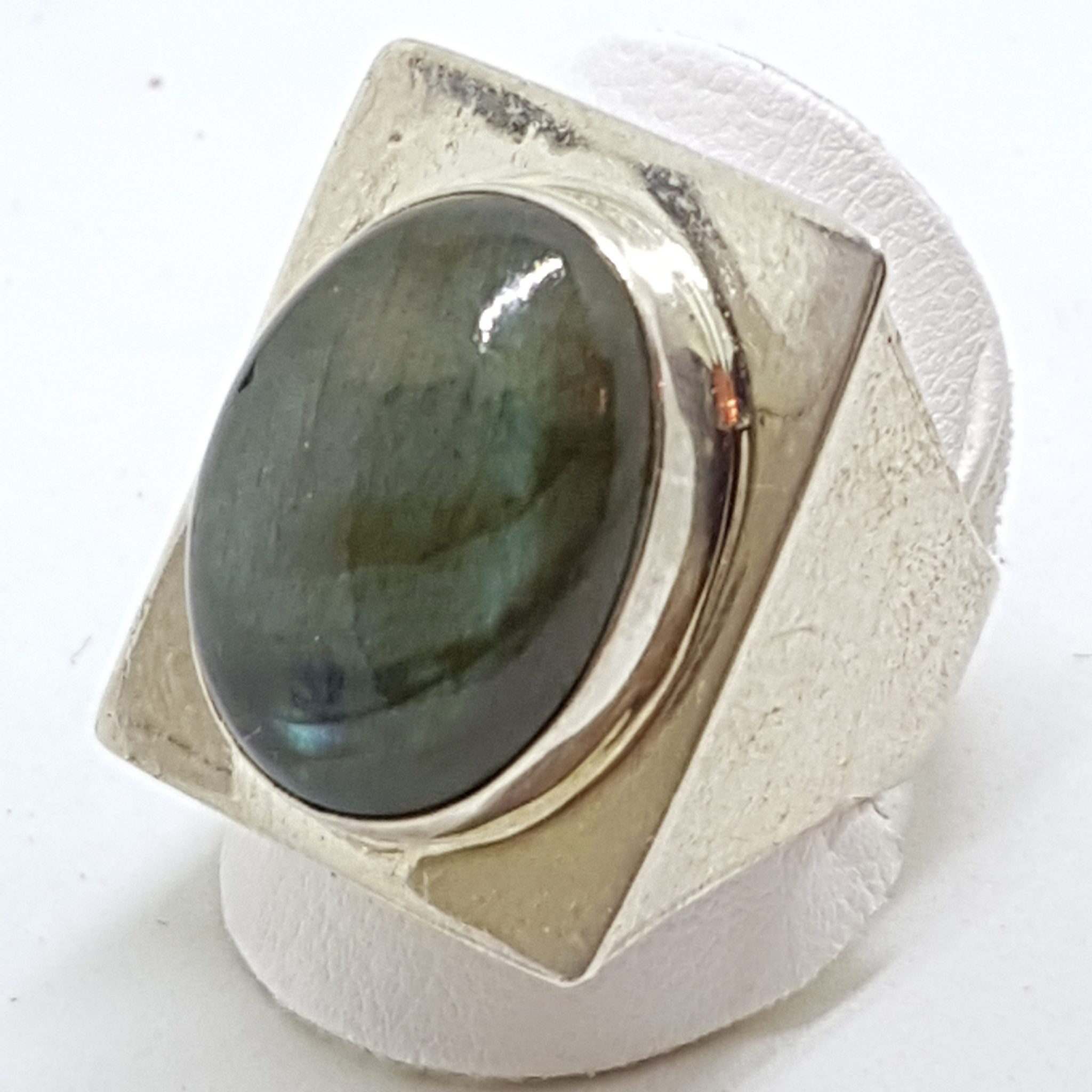 Sterling Silver Oval Labradorite in Large Rectangular Ring