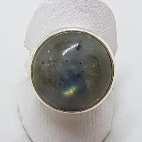 Sterling Silver Labradorite Round Bezel Set Ring