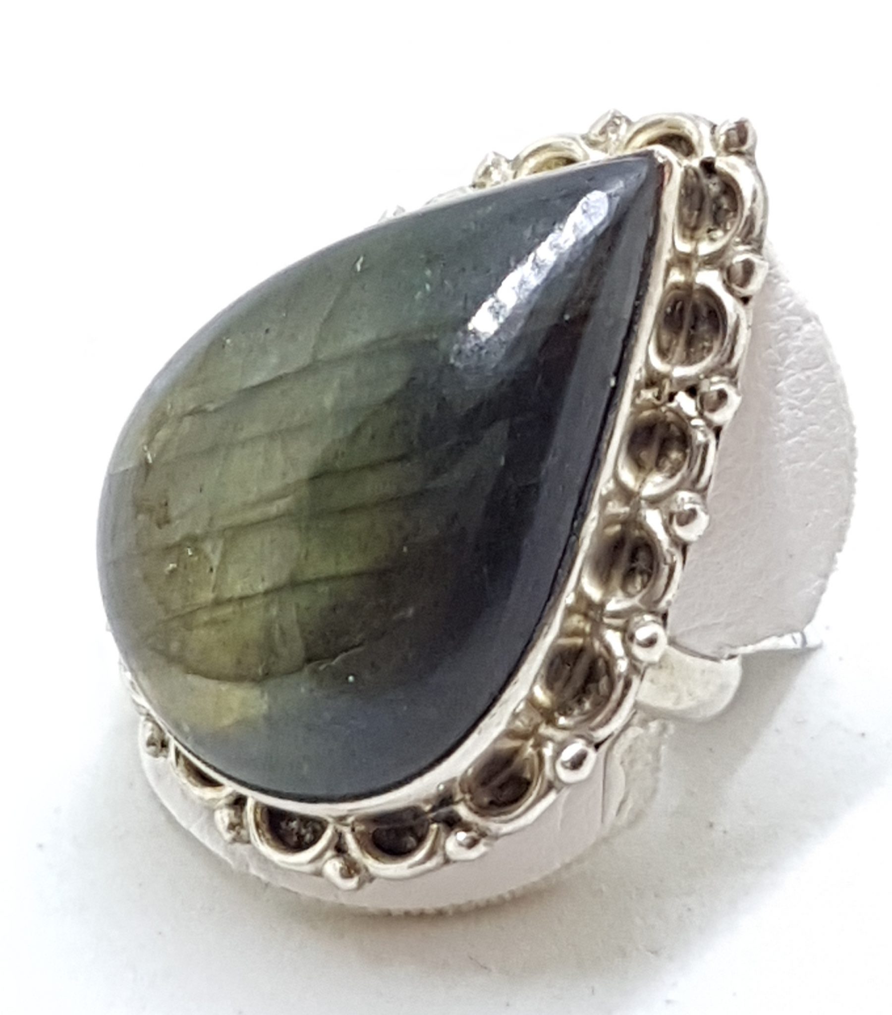 20200720_120719 Sterling Silver Very Large Ornate Teardrop Shape Labradorite Ring