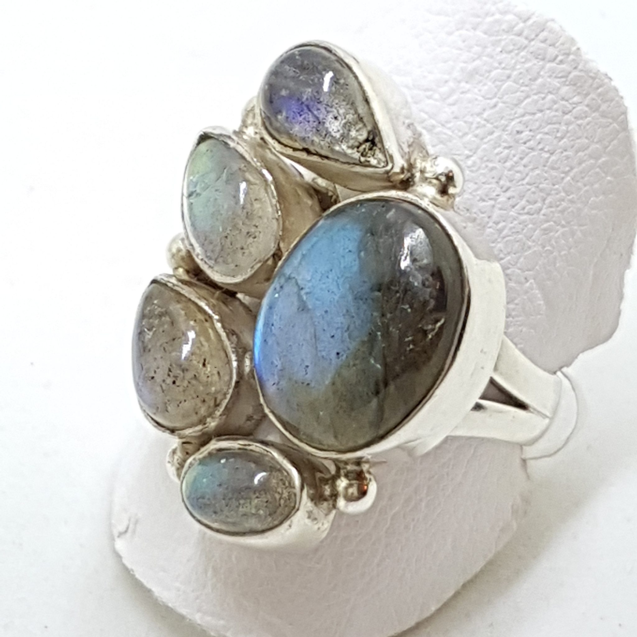 Sterling Silver Labradorite Cluster Ring