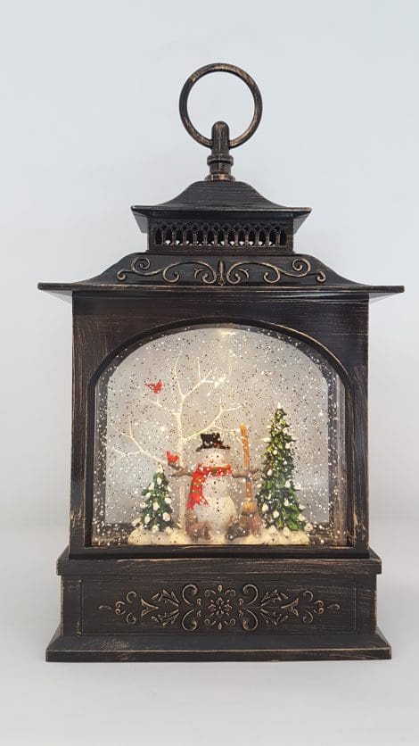 Christmas Glitter Snowglobe Lantern - Snowman & Cardinal Bird on a Tree - Ornament