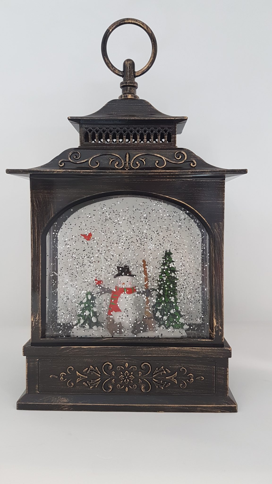 Christmas Glitter Snowglobe Lantern - Snowman & Cardinal Bird on a Tree - Ornament