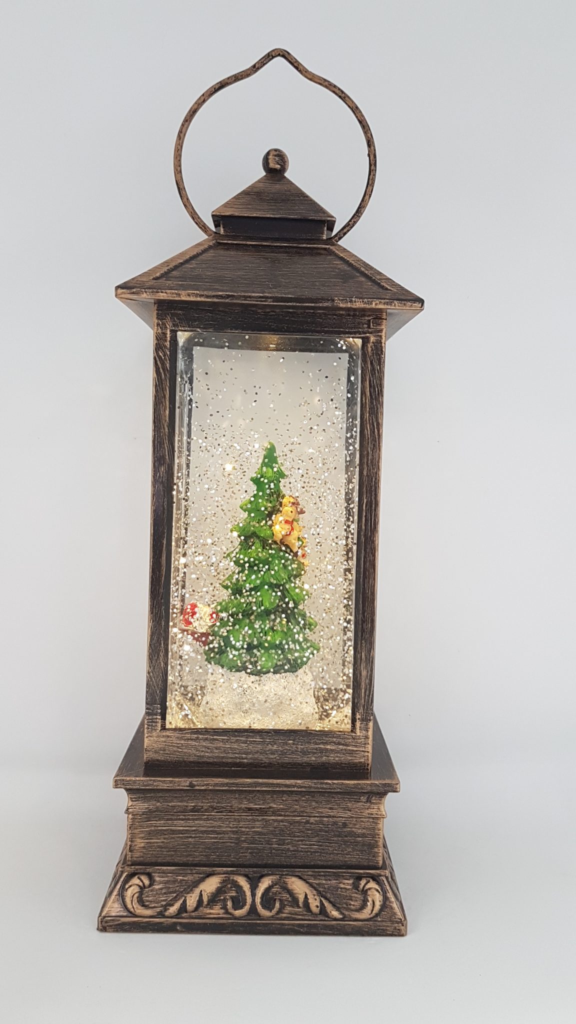 Christmas Glitter Lantern – Santa on His Sleigh with His Reindeers Going Around a Christmas Tree – Christmas Ornament Design #12