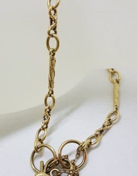 9ct Yellow Gold Round and Twist Link Bracelet with Shield / Heart Padlock Clasp