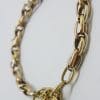 9ct Three Tone Gold Oval Belcher Link Bracelet with Heart Padlock Clasp