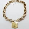 9ct Rose Gold Belcher Link Bracelet with Shield Shape Padlock Clasp - Antique / Vintage
