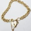 9ct Yellow Gold Double Curb Link Bracelet with Heart Shape Padlock Clasp