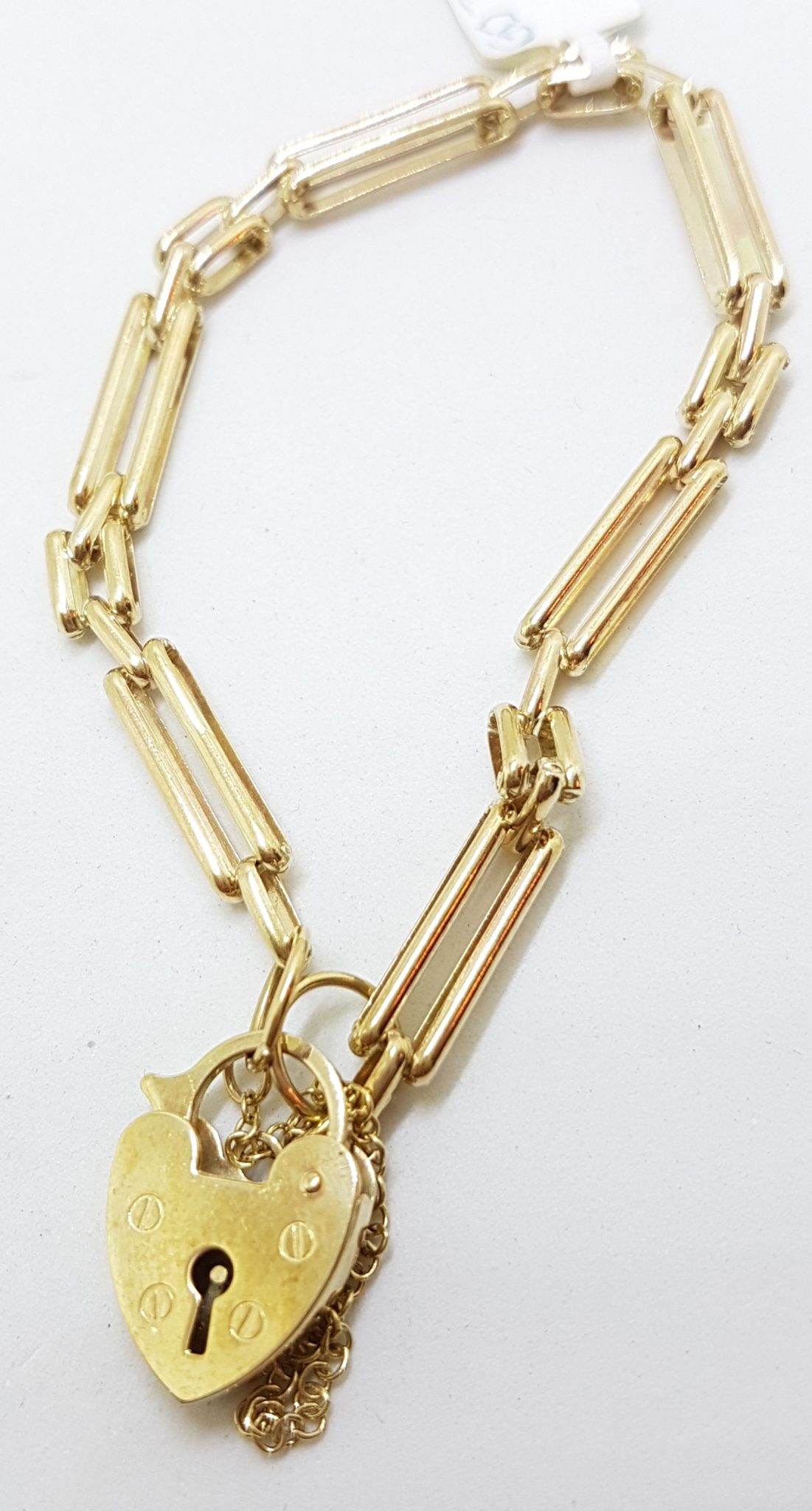 9ct Yellow Gold Ornate 2 x 1 Row Gate Link Bracelet with Filigree Heart Shape Padlock Clasp - Antique / Vintage