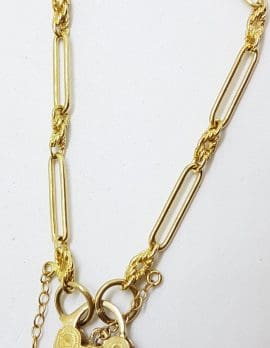 9ct Yellow Gold Oval and Twist Link Bracelet with Heart Shape Padlock Clasp