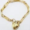 9ct Yellow Gold Gate Link Bracelet with Puffy Heart Shape Padlock Clasp