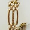 9ct Yellow Gold Three Row Gate Link Bracelet with Heart Shape Padlock Clasp