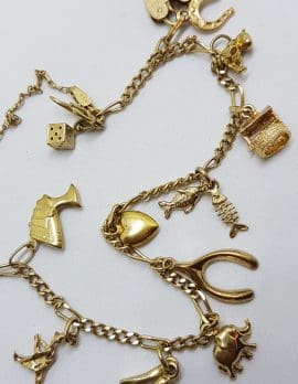 9ct Yellow Gold Fine 12 Charms Bracelet - Vintage