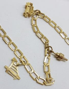 9ct Yellow Gold 3 Charms Bracelet - Vintage