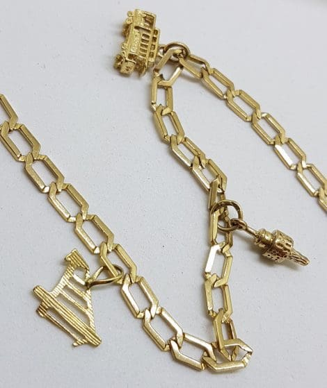9ct Yellow Gold 3 Charms Bracelet - Vintage