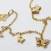 9ct Yellow Gold Enamel and Cubic Zirconia / CZ Butterfly Charm Bracelet - 6 Charms