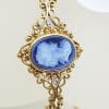 9ct Yellow Gold Blue Agate Cameo with Diamonds Ornate / Filigree Bracelet
