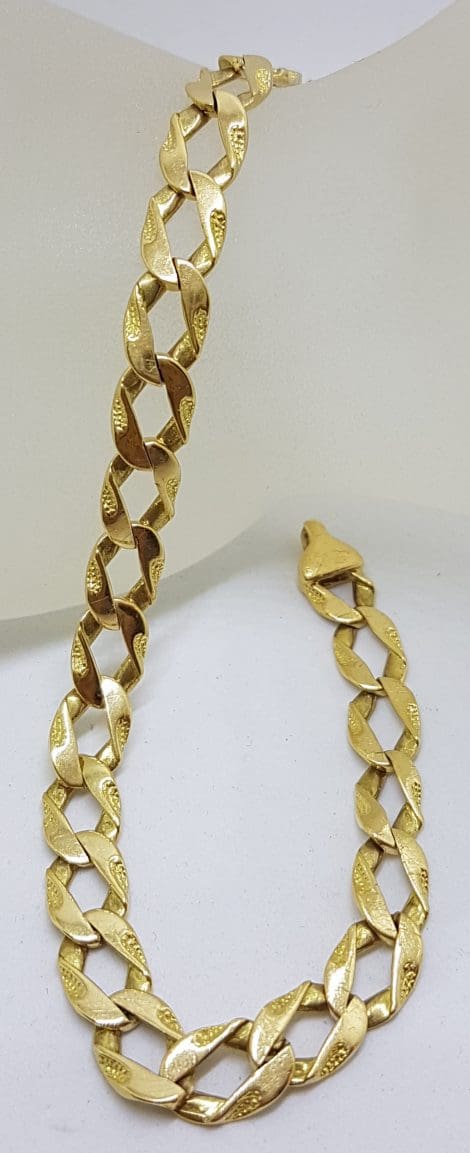 18ct Yellow Gold Patterned Long Flat Curb Link Bracelet - Ladies / Gents