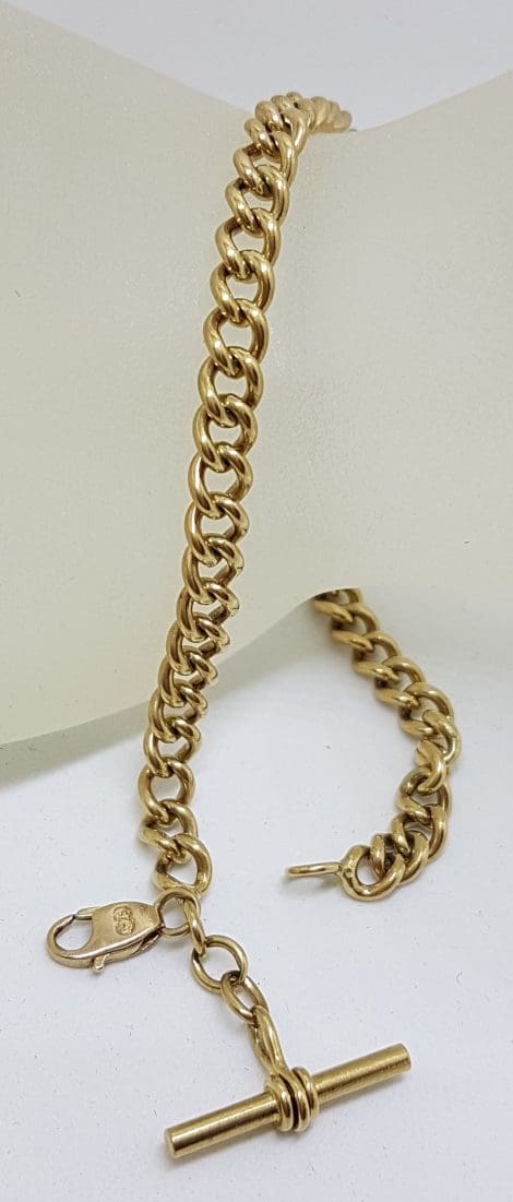 9ct Yellow Gold Curb Link with T-Bar Drop Bracelet