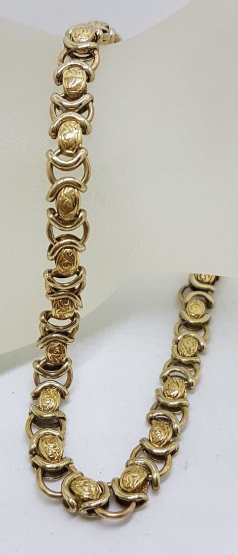 9ct Yellow Gold Ornate Link Bracelet with Bolt Clasp - Vintage