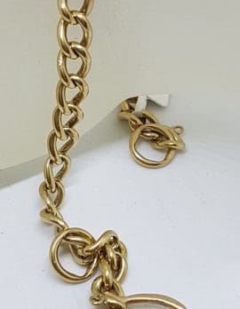 9ct Yellow Gold Curb Link Bracelet with Heart Padlock Clasp - Vintage